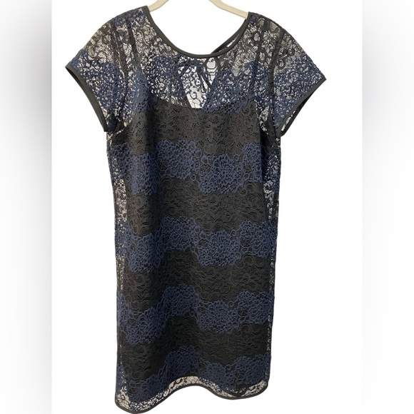 Ann Taylor Loft Lace Shift Dress Mini Black and Blue Size 4 - Picture 2 of 14